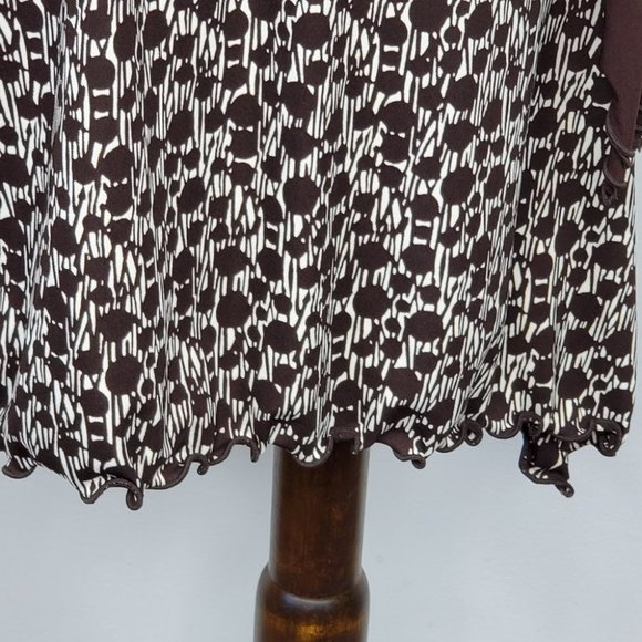 Vintage Y2K Max Studio Brown White Lettuce Trim Sleeveless Dress Size XS - Picture 5 of 14